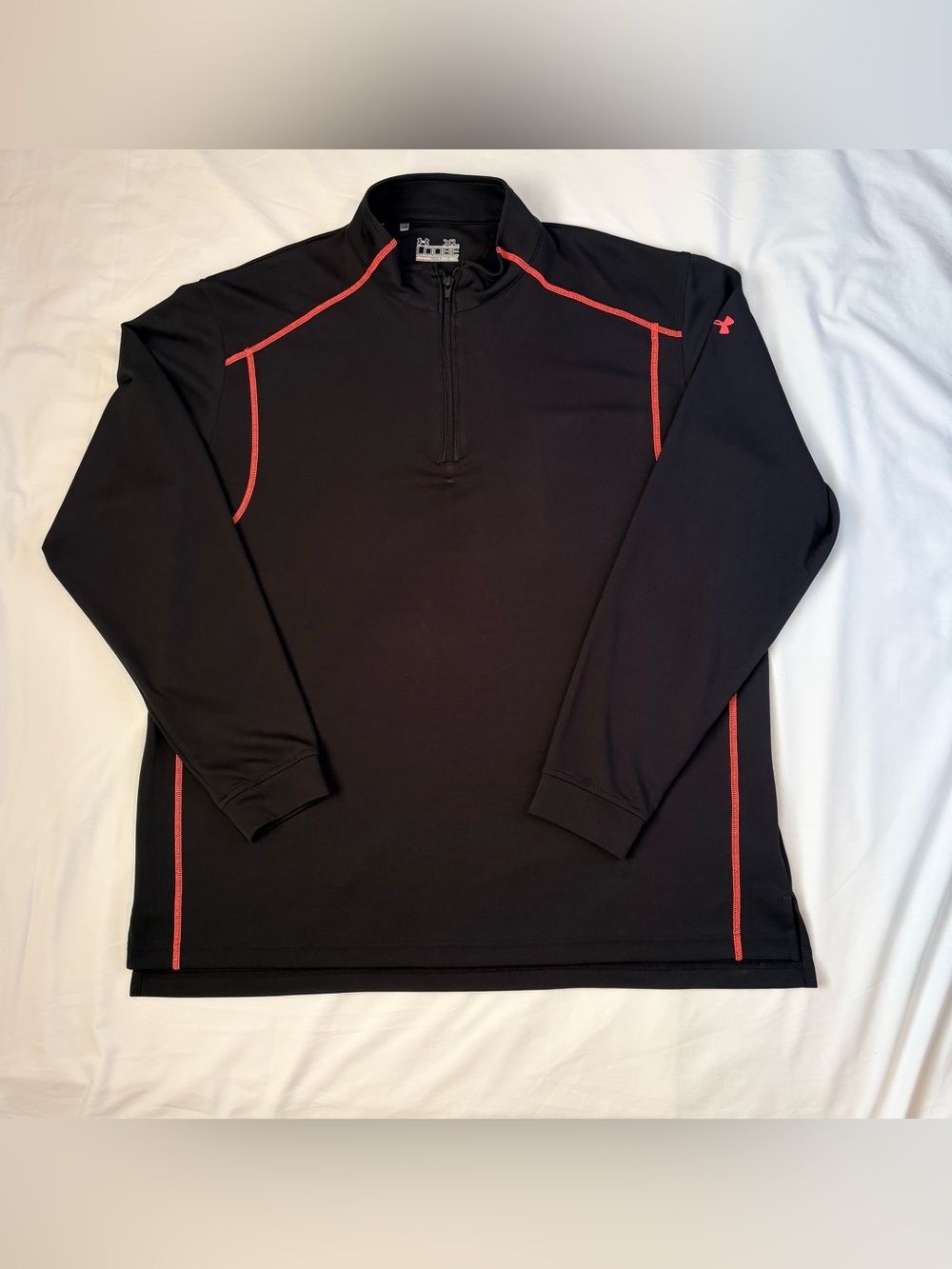 Under Armour All Season Gear 1/4 Zip Pullover XL Black Orange Piping Loose Fit